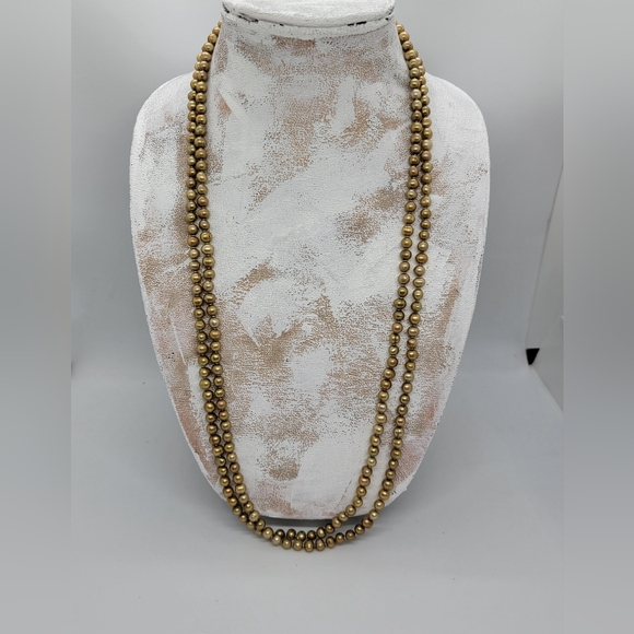 Baroque Genuine Pearl Necklace Gold Bronze  32" Drop  6mm Hand Knotted - Picture 8 of 10